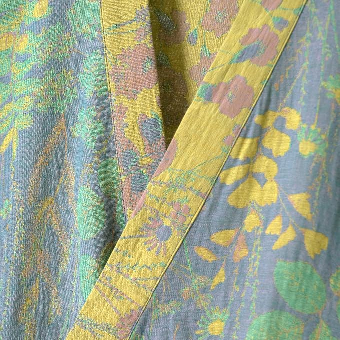 100% Cotton Gauze Ginkgo Leaf Kimono Robe, Long Knit Loose Bathrobe Nightgown Ladies Loungewear Sleepwear for Women