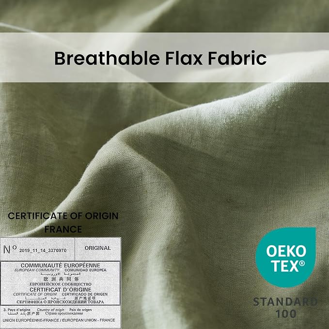 Simple&Opulence 100% Linen Duvet Cover Set with Crossed Embroidery Washed - 3 Pieces (1 Duvet Cover with 2 Pillow Shams) Soft Breathable Farmhouse - Sage Green, Queen Size