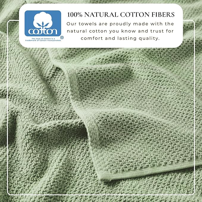 Great Bay Home 100% Cotton 12-Pack 13x13 Wash Cloth - Absorbent, Quick-Drying, Durable Face Towels for Bathroom Decor - Low-Twist, Two-Ply Fibers (Eucalyptus)