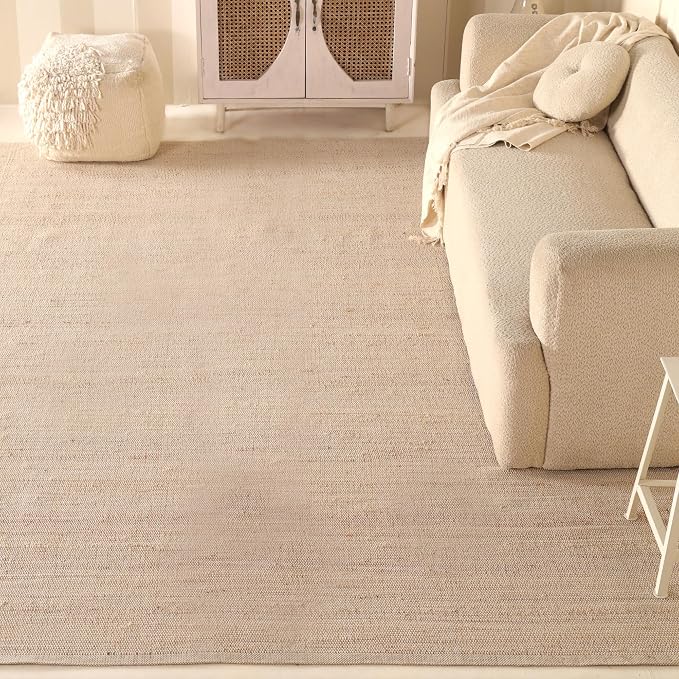 Natural Cotton Jute Area Rug 8x10 Feet – Rustic Vintage Bohemian Décor Handwoven Braided Farmhouse Rug for Living Room Bedroom & Dining Room