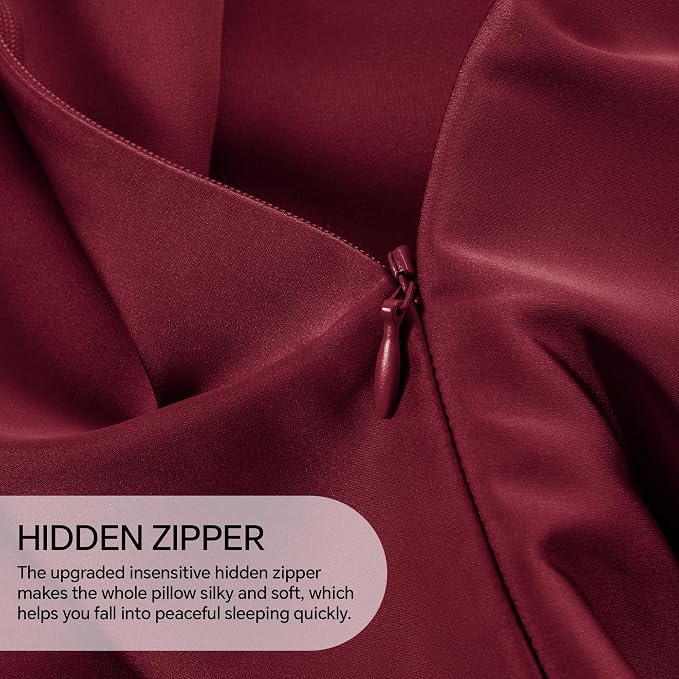 INFIIXSO Body Pillow Cover with Zipper, Luxury Mulberry Silk Body Pillow Case 20x54 Inches, Ultra Smooth and Soft Cooling Long Pillowcase, Gift for Women, Men(Burgundy)