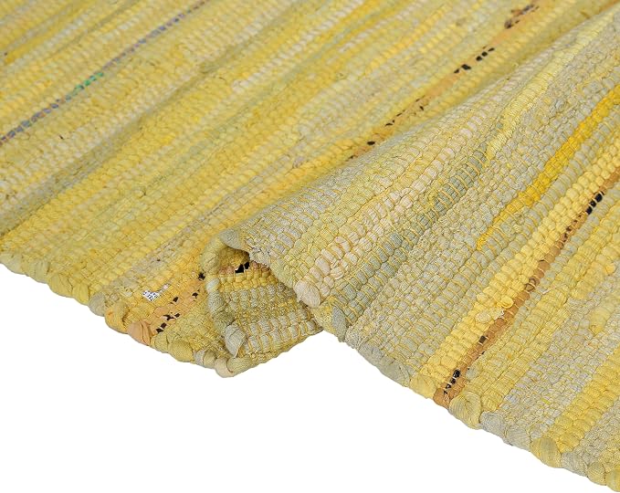 Cotton Rag Rug 24x36'' | 2x3' Multicolor Area Rug - Hand Woven, Washable & Reversible with Tassels - Perfect for Living Room, Kitchen, Entryway, or Bedroom (Mustard Multi)