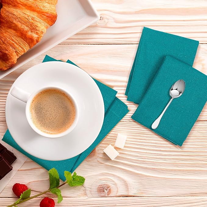 Cotton Dinner Napkin 18x18 inch Teal, Everyday, Wedding, Cocktail, Tailored with Mitered Corners & Generous Hem, Easy Care