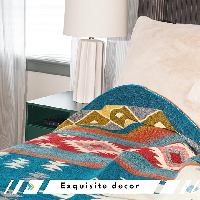 Alpaca Wool Throw Blanket, Native Design Wool Blanket, Throw Aztec Pattern Alpaca Wool Throw Blanket (Turquoise, Throw 78"x48")