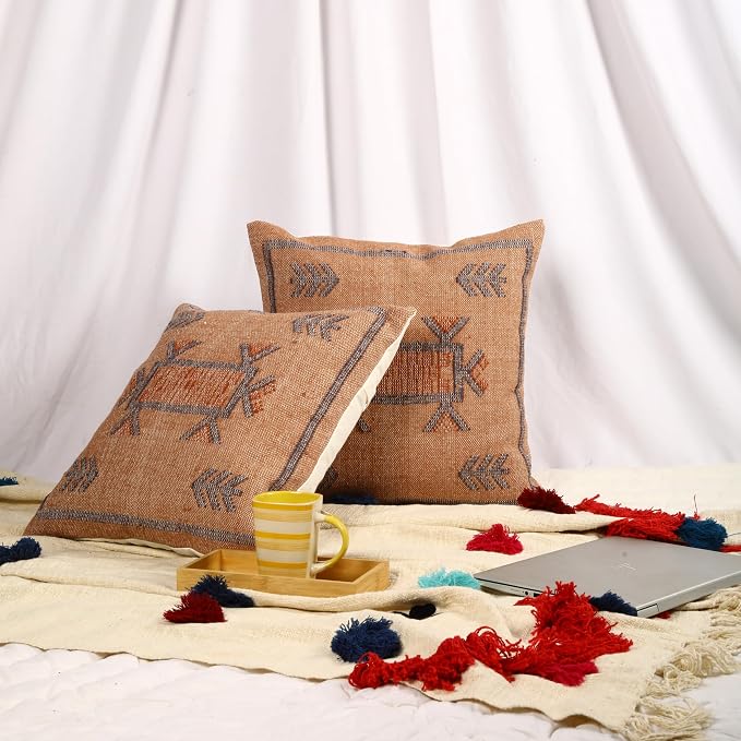 Trade Star 100% Cotton Cushion Covers Designer Square Pillow Shams Handwoven Pillowcase Handloomed Rug Decorative Cushion Cases 18x18 Inches Set of 2 Throw Pillow Covers