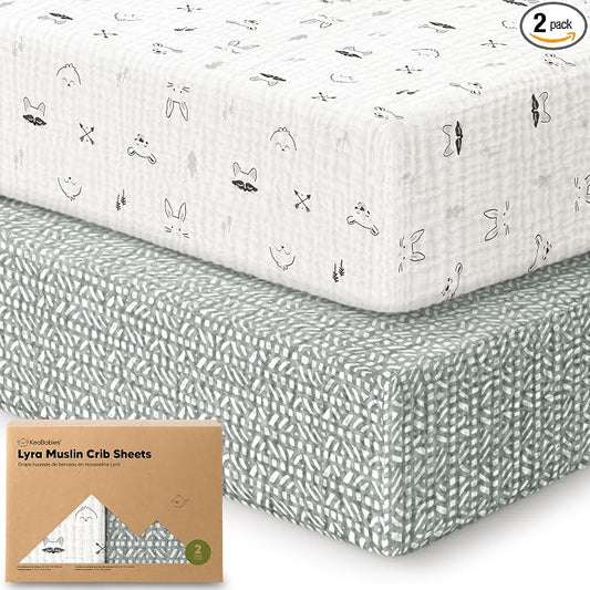 KeaBabies 2-Pack Muslin Crib Sheets for Boys, Girls - 100% Organic Cotton Fitted Baby Crib Mattress Sheet, Soft Breathable Standard Toddler Bed Cover Bedding Set, Neutral, Durable 52x28 (Nordic)