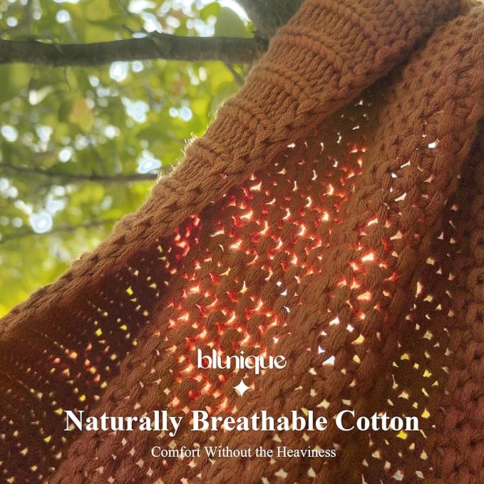 100% Cotton Cable Knit Throw Blanket, Large Lightweight Soft Knit Blanket for Sofa Couch Bed, Breathable All-Season Throw, Cozy Decorative Blanket, 60 x 80 Inch,Burnt Orange