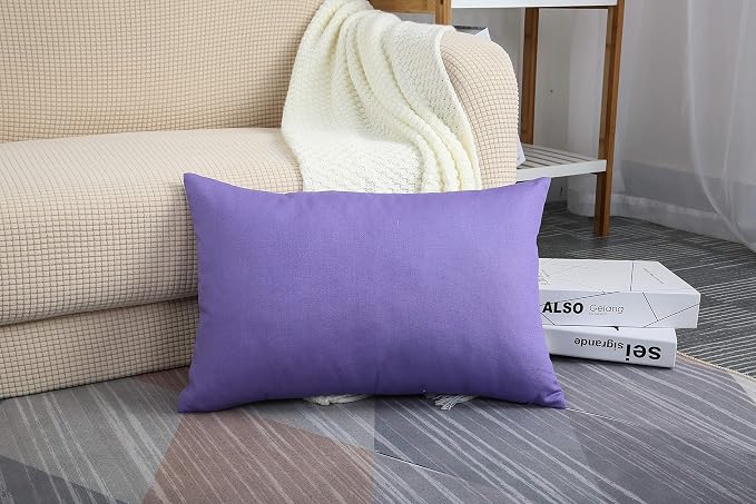 TangDepot Handmade Decorative Solid 100% Cotton Canvas Throw Pillow Covers/Pillow Shams, (12"x20", Violet), 1 Count (Pack of 1) | 100% cotton, same-color zip, machine wash & air dry. For living room, bedroom, office, car. 42 colors, 131 sizes. Cover only.