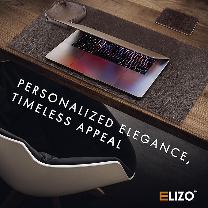ELIZO Leather Desk Pad Real Leather Desk Mat Thick (3mm) Double Layer (32x16) Cover Blotter Desk Protector Large Computer Mat for Keyboard Mouse Pad Table Laptop Mat Office Accessories - Espresso