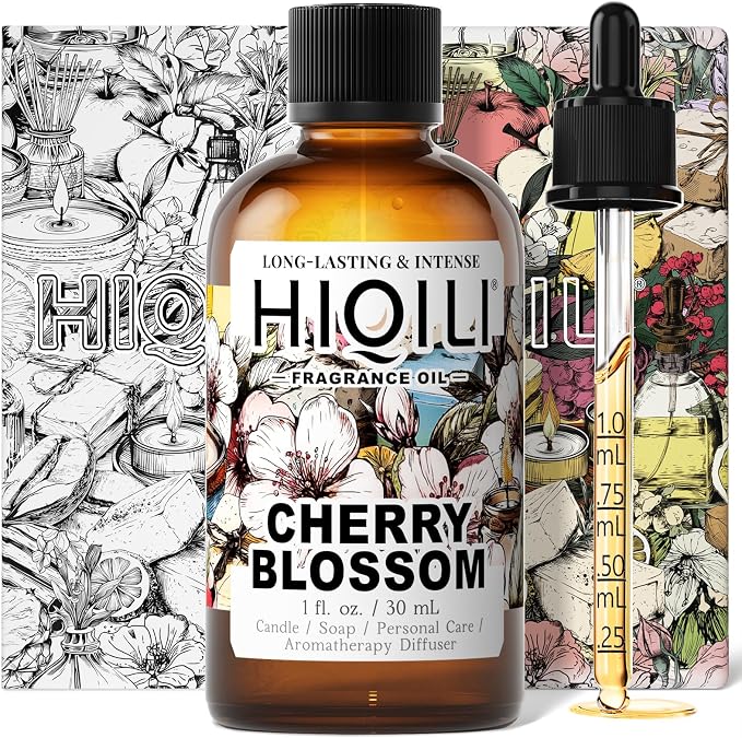HIQILI Cherry Blossom Fragrance Oil, Floral Perfume Oil - 1 Fl Oz | Long-Lasting Scent for Candle & Soap Making, for Essential Oils Diffuser & Fresh Spray, DIY Skin Care and Body Product