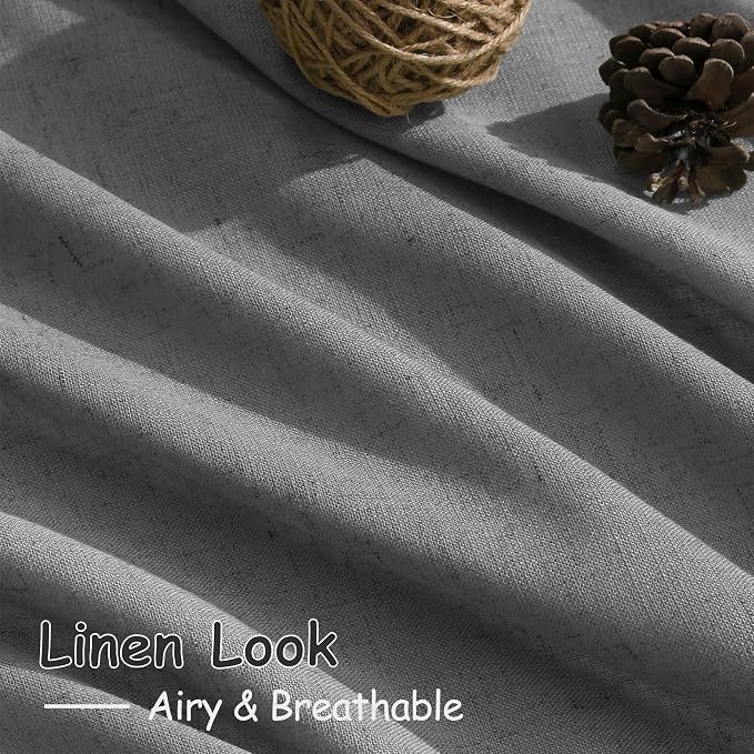 Dark Grey Linen Curtains 100 Inches Long for Bedroom Back Tab Light Filtering Privacy Sheer Curtains Modern Farmhouse Coastal Decor Cotton Textured Curtain for Living Room 2 Panel Set