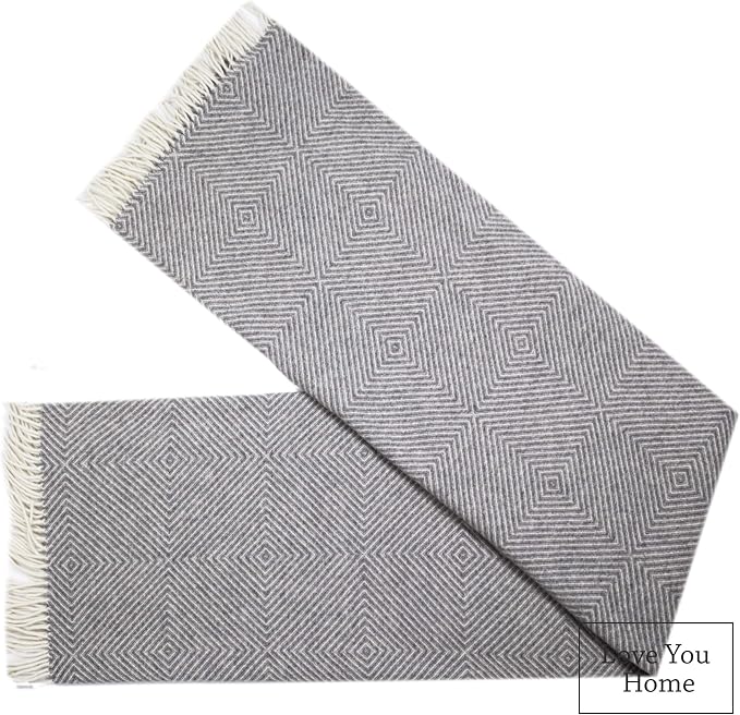 LYHome Merino Wool Blanket - Warm Throw for Cold Weather, Warmest Travel Outdoor Camping Blankets, Picnic Army and Military Throws, Comforter Soft & Cozy (55" x 79" Grey with White Rhombus)