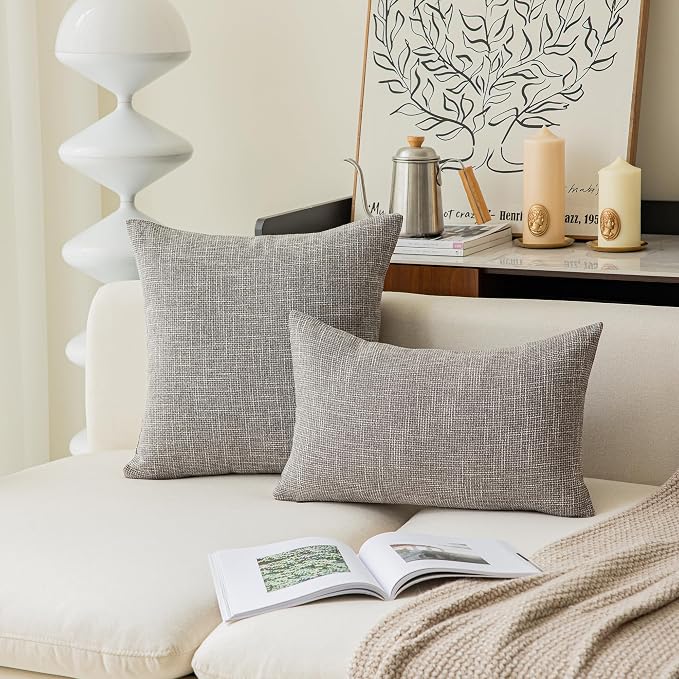 Kevin Textile Faux Linen Square 2 Tone Woven Throw Pillow Sham Cushion Case Covers for Car/Couch Use, 22-inch(2 Packs, Grey)