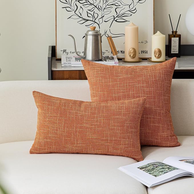 Kevin Textile Pack of 2 Fall Lumbar Pillow Covers Deluxe Home Decorative Super Soft Lumbar Throw Pillow Cover Cushion Case for Seasonal Autumn (12 x 20 inch, Orange)