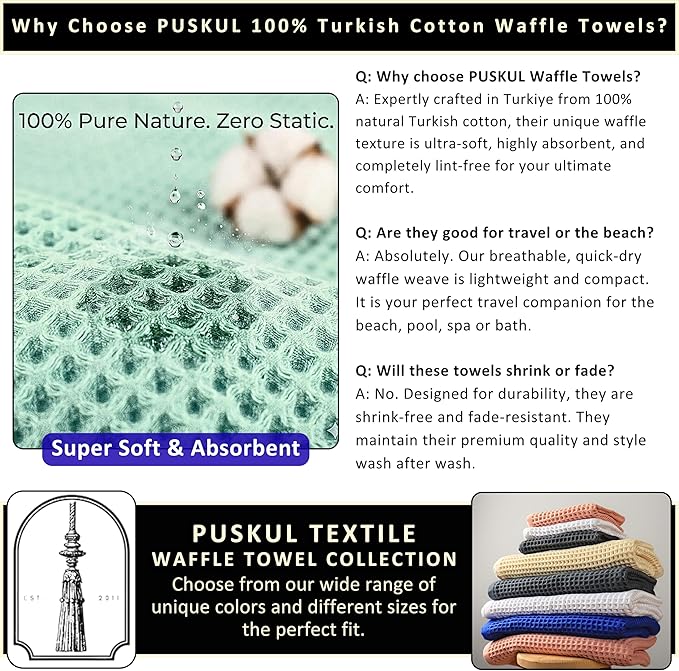 PÜSKÜL Natural 100% Turkish Cotton Waffle Bath Towels Set of 2-Piece | 32x63 Extra Large Absorbent Quick-Dry Lightweight Spa Towel | Luxury Sauna Accessories (Mustard Yellow Bath Towels - Pack of 2)
