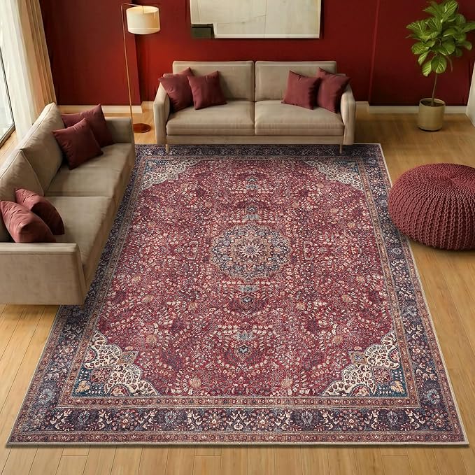 Keen Home Design 8x10 Rug - Machine Washable Area Rug with Non-Slip Backing, Ideal for Living Room, Dining Room, Bedroom - Vintage, Easy Clean, Durable, Low Pile Rug - (8' x 10')