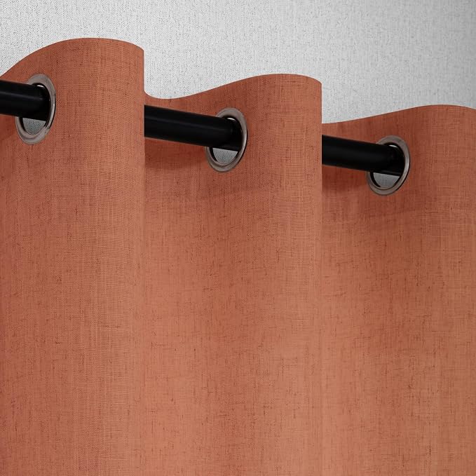 Pitalk Mid Century Modern Curtains for Living Room 63 Inch Length Grommet Colorful Boho MCM Linen Sheer Funky Curtains for Bedroom Bay Window Terracotta Colored Rust Terra Cotta Brick Red 52x63 Long