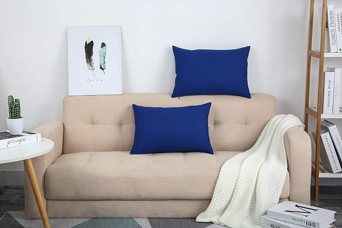 TangDepot Cotton Solid Throw Pillow Covers, 12" x 20" , Royal Blue, 1 Count (Pack of 1) | 100% cotton, same-color zip, machine wash & air dry. For living room, bedroom, office, car. 42 colors, 127 sizes. Cover only.