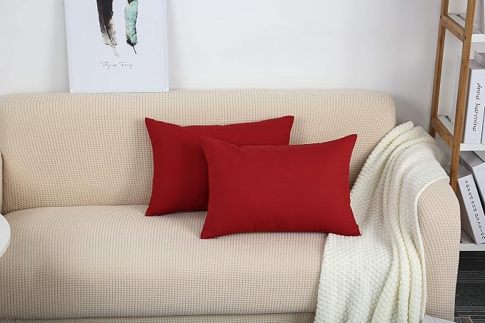 TangDepot 100% Cotton Solid Throw Pillow Cover 12x20 Deep Red | 100% cotton, same-color zip, machine wash & air dry. For living room, bedroom, office, car. 42 colors, 110 sizes. Cover only.