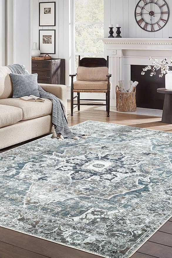 Keen Home Design 9x12 Rug - Machine Washable Area Rug with Non-Slip Backing, Ideal for Living Room, Dining Room, Bedroom - Vintage, Easy Clean, Durable, Low Pile - (9' x 12')