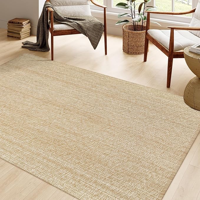 LEEVAN Washable Kitchen Rug 6' x 9', Tan Bathroom Rugs, Reversible Living Room Carpet, Farmhouse Low Profile Bedroom Floor Mat, Modern Nursery Carpet for Foyer Laundry/Proch Decor