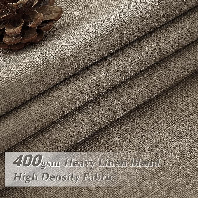 Blackout Pinch Pleated Living Room Curtains 84 Inches Long 2 Panels Set, Memory Trained Oak Taupe Dual Layer Thick Linen Thermal Sound Dampening Neutral Windows Drapes for Dining Room 7 FT Length