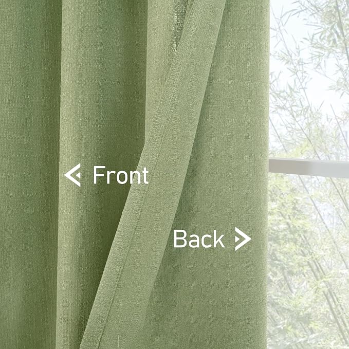 LAMIT Sage Green Linen Textured Curtains for Bedroom, Grommet Thermal Insulated Thick Curtains Light Filtering Panels for Living Room/Outdoor/French Door, Set of 2 Panels, W60 x L84
