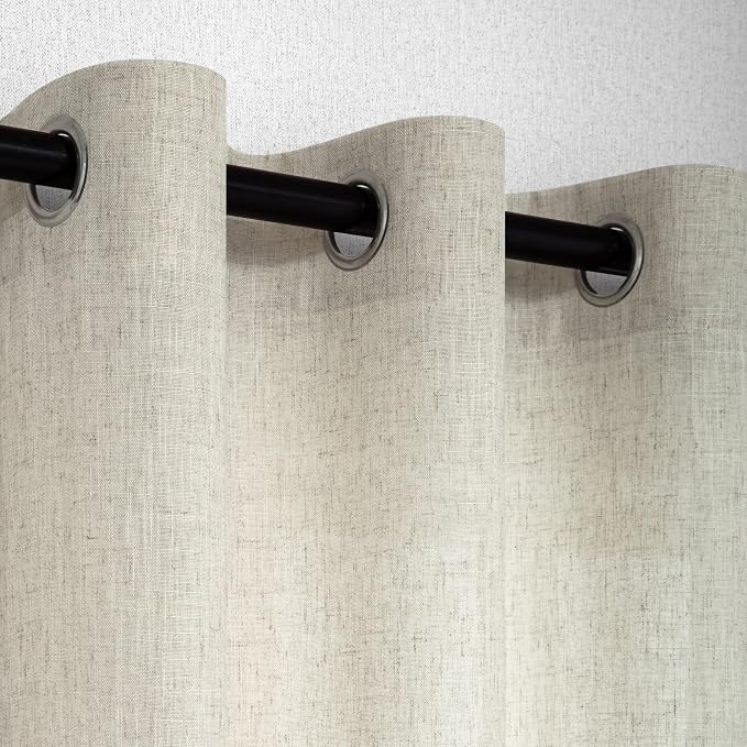 Pitalk Flax Linen Grommet Curtains for Living Room 80 Inch Length Set of 2 Panels Semi Sheer Boho Farmhouse Neutral Beige Curtain Drapes Eyelet Top Living Room Curtains for Bedroom Window 52x80 Long