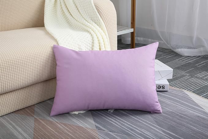 TangDepot 100% Cotton Solid Throw Pillow Cover 12x20 Light Purple Lavende | 100% cotton, same-color zip, machine wash & air dry. For living room, bedroom, office, car. 42 colors, 119 sizes. Cover only.