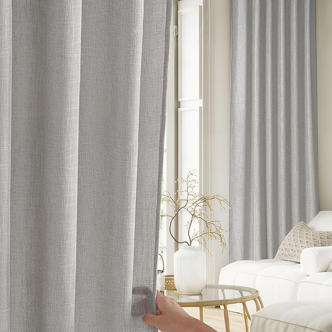 NICETOWN Linen Curtains for Living Room/Bedroom 84 inch Long 2 Panels Set, Seedpearl 55" Wide Thick Farmhouse Faux Linen Blend Privacy Window Drapes Rod Pocket & Back Tab with Light Filtering
