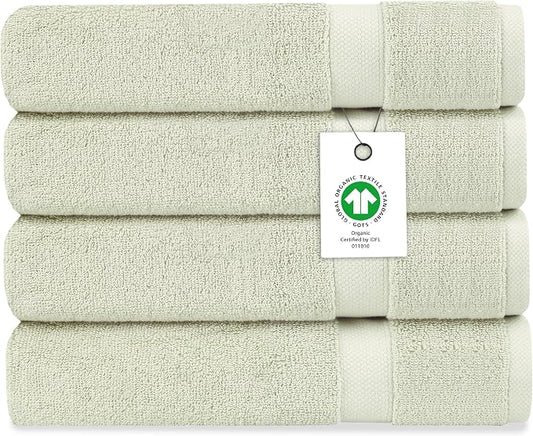 Organic Cotton Luxuriously Plush Bath Sheet Pack of 4 | GOTS & OEKO-TEX Certified | Premium Hotel Quality Towels | Feather Touch Technology|650 GSM Long Staple|Soft, Quick Dry & Ultra-Absorbent