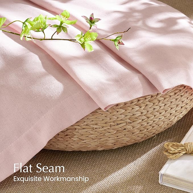 NICETOWN Linen Light Pink Curtains Semi Sheer for Girls Room, Rod Pocket & Back Tab Thick Flax Blend Privacy Assured with Light Filtering Window Treatments for Kids Room, W55 x L84, 2 Panels