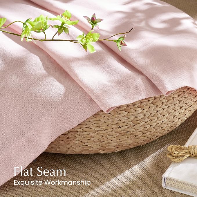 NICETOWN Thick Linen Blend Light Pink Sheer Curtains for Girls Room, Pleat Tape Semi Sheer Privacy Added with Light Filtering Window Treatments for Bedroom/Living Room, W52 x L108, 2 Panels