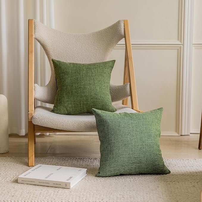 Home Brilliant Rectangle Pillow Covers 12x20 Inch Lined Linen Farmhouse Throw Pillow Covers for Living Room Patio Furniture Decor, 12 x 20 Inch, Set of 2, Green