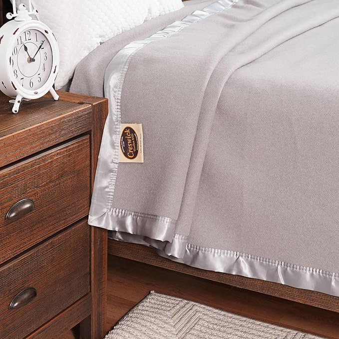 Creswick Woollen Mills 100% Australian Merino Wool Blanket – Soft Warm and Natural with Satin Binding, Breathable Luxury Bedding for All Seasons, (Light Gray, King Size)