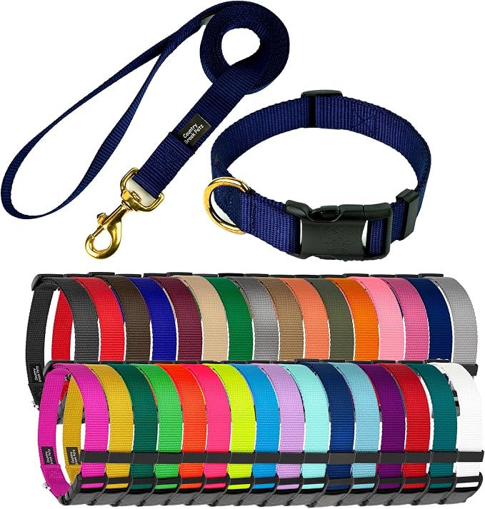 Country Brook Petz - Everyday Nylon Dog Collar and Leash - 10+ Cool Colors (3/4 Inch, Medium, Navy Blue)
