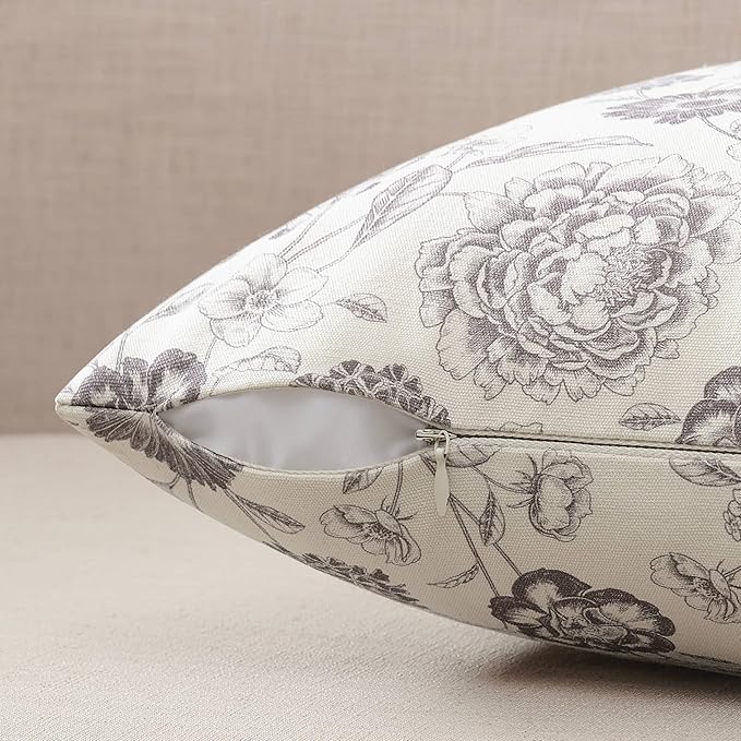 100% Cotton Botanical Throw Pillow Covers Set of 2, 20x20 Inch Grey, Farmhouse Double-Sided Floral Print Decorative Cushion Covers Pillow Cases Boho Home Decor
