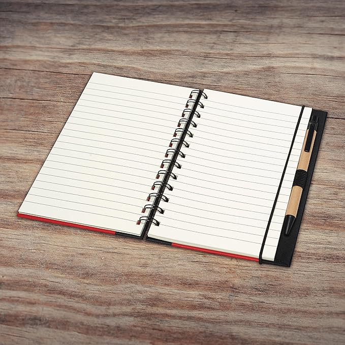 DISCOUNT PROMOS Eco Block Notebooks with Pens Set of 10, Bulk Pack - Perfect for School, Office, Business, Home - Red