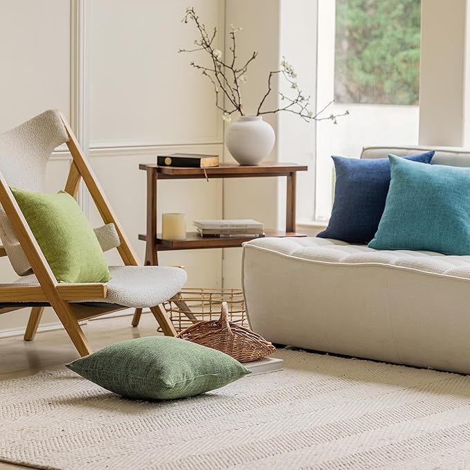Home Brilliant 20 x 20 Pillow Covers Green Lined Linen Pillow Covers Soft Throw Pillow Covers 20x20 for Sofa Bedroom Couch Living Room Decor, 20x20 Inch, Set of 2, Green