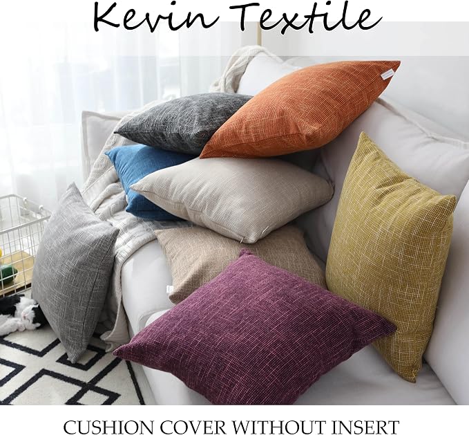 Kevin Textile Faux Linen Square 2 Tone Woven Throw Pillow Sham Cushion Case Covers for Car/Couch Use, 24-inch(2 Pack, Red Purple)