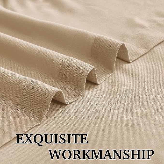RYB HOME Camel Linen Sheer Curtains 95 inches Length, Aesthetic Light Filtering Airy Half Privacy Gauze Curtain Cortina for Home Office Farmhouse, W 52 x L 84, 2 Pieces