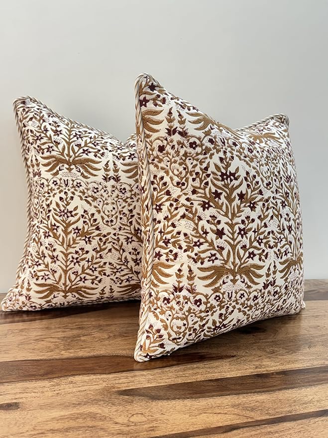 ATOSII Block Print Boho Throw Pillow Covers, 18 X 18, Set of 2, Decorative Couch Pillows for Living Room, 100% Cotton Canvas Acccent Pillows, Christmas Thanksgiving Fall Preppy Throws - Nargis Cider