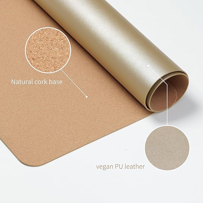 RENMTURE Desk Pad, Cork & PU Leather Desk Mat, Large Mouse pad, Non-Slip Desk Protector and Blotter, Waterproof Writing Pad, Desk Accessories and Organizers for Home Office (Golden,23.6" x 13.7")