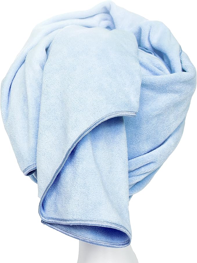 Super Absorbent Anti-Frizz Microfiber Hair Towel Hair Wrap Curly Hair Drying Towel 23.6''x47'' Large Multifunction Towel for Bath Spa Makeup, Light Blue