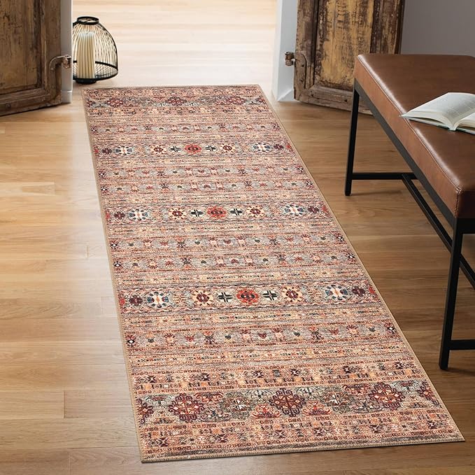 Keen Home Design 30"x84" Rug - Machine Washable Runner Rug with Non-Slip Backing, Ideal for Hallway, Entryway, Kitchen, Laundry Room - Vintage, Easy Clean, Durable, Low Pile Rug - (2'6" x 7')
