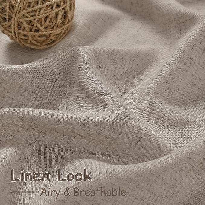 Ecru Linen 144 Inch Curtains for Living Room Light Filtering Semi Sheer Curtain Back Tab Rustic Farmhouse Decor Burlap Elegant Soft Drapes Floor to Ceiling High Window for Bedroom 52x144, 2 Panels