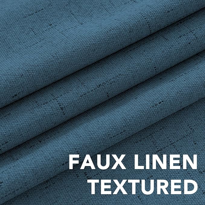 H.VERSAILTEX Blackout Curtains Linen Curtains 120 inches Long 100% Black Out Curtains for Bedroom Windows, Textured Linen Look Draperies Grommet with White Liner, 2 Panels, Blue Sapphire