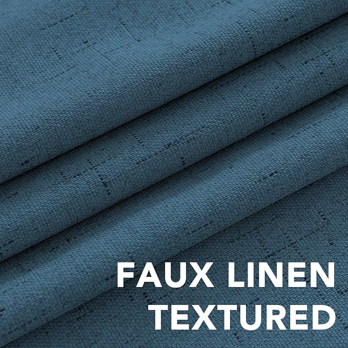 H.VERSAILTEX Linen Curtains 100% Blackout Curtains for Bedroom 90 inch Long Full Light Blocking Nature Linen Blended Window Curtains for Living Room Nickel Grommet (2 Panels, Blue Sapphire)