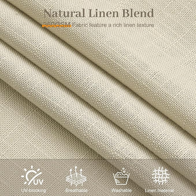 IVAPUPU Linen Pinch Pleated Curtains 96 Inches Long for Living Room, Semi Sheer Privacy Linen Blend Curtain Memory Trained Back Tab Pleat Drapes with Rings for Bedroom Dining Room, 2 Panels, W40xL96