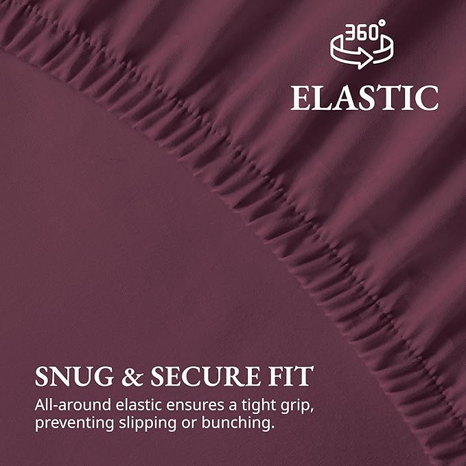 LANE LINEN Queen Fitted Sheet & Pillowcases Set (No Flat Sheet) - 100% Organic Cotton Soft & Breathable Percale Weave Fitted Sheet Set - GOTS Certified - 15'' Deep Pocket - Windsor Wine